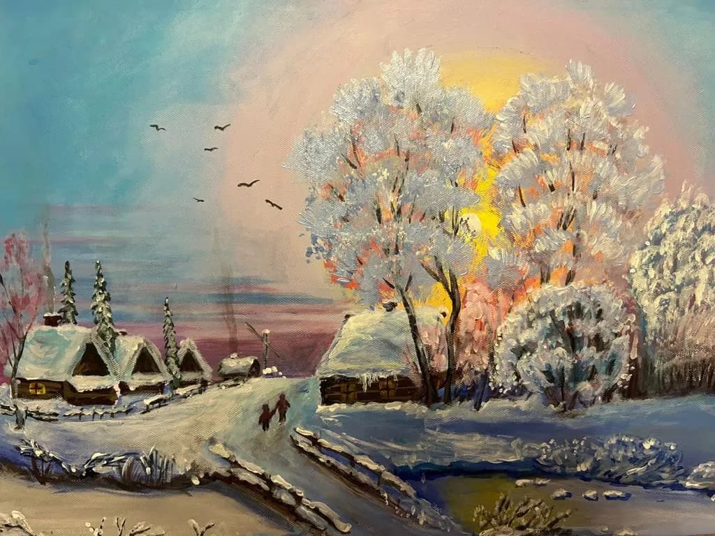 Painting “Winter Village at Dawn” by Jung Sen Tek