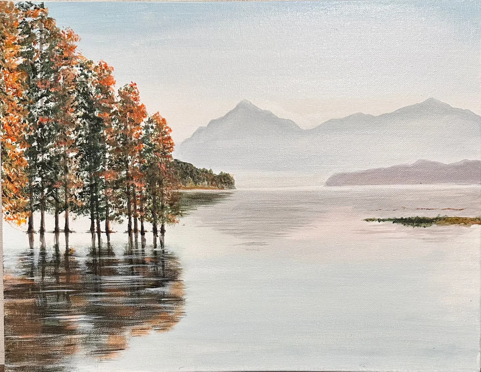 Painting “Misty Lake with Autumn Pines” by Jung Sen Tek